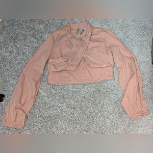 Future Collection XS Women's Beige Long Sleeve Crop Top